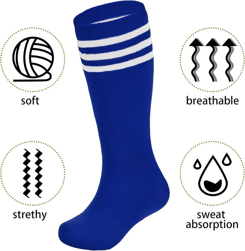 Zando 4 Pairs Toddler Soccer Socks Boys Baseball Black Knee High Sport Girls Long Cotton Socks Blue 2/Black 2 6-9 Years - Image 3
